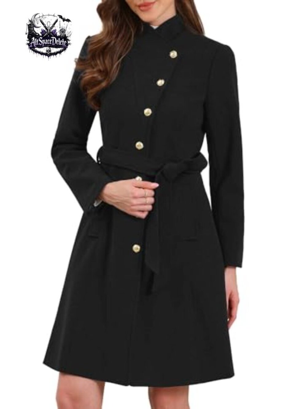 Women's Pea Coat Long Stand Collar Belted Trench Coat Winter